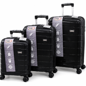 Juego de 3 Maletas Rígidas SHIRO Germany con 4 Ruedas Giratorias – Color Negro