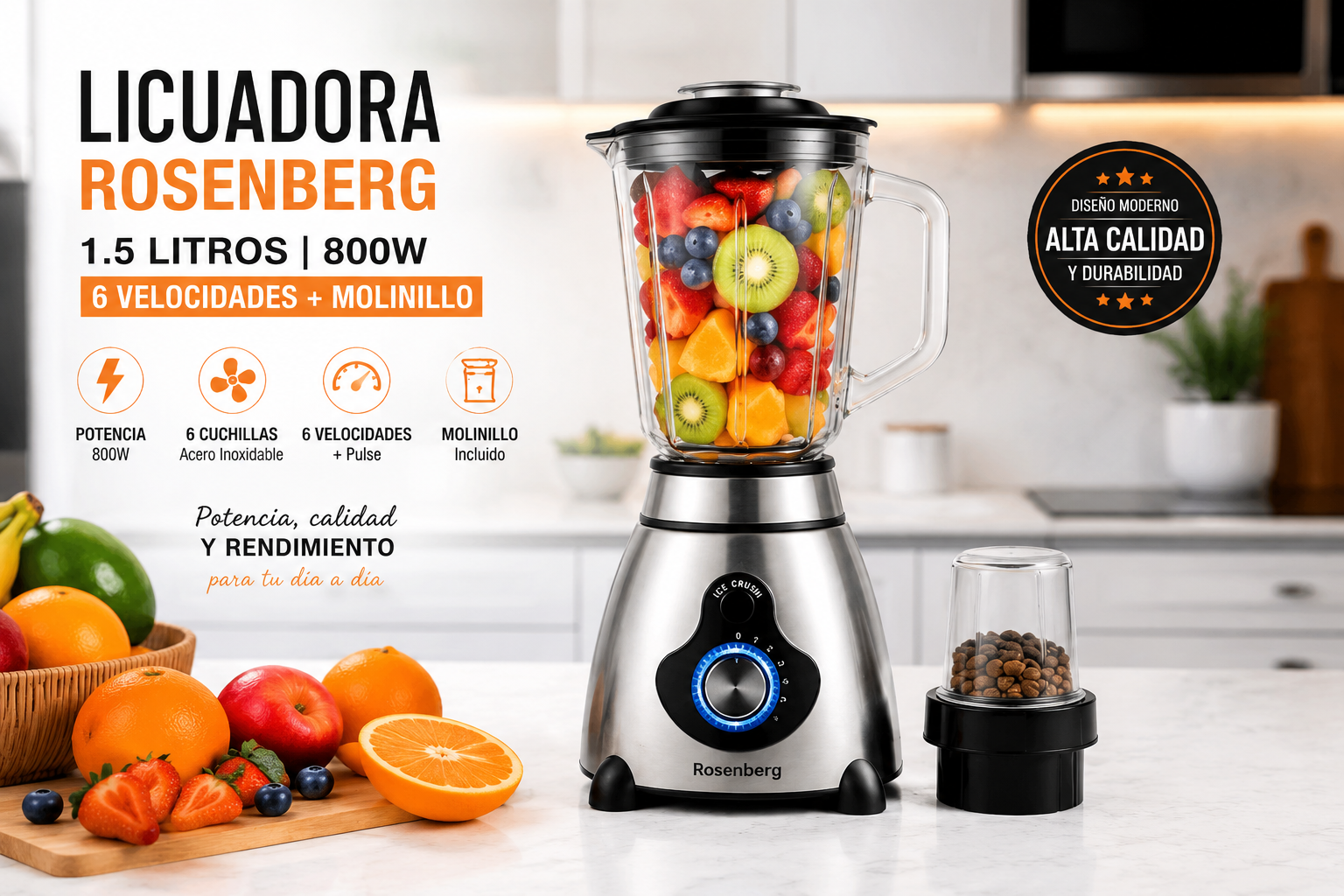 licuadora rosenberg 800w 6 velocidades