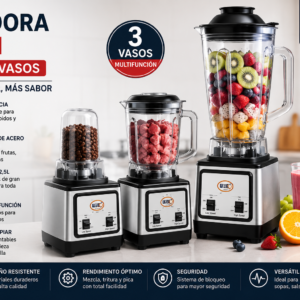 Batidora de Vaso 2,5L 3 en 1 con 3 Vasos Multifunción – Licuadora Eléctrica de Alta Potencia