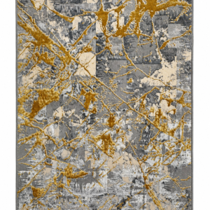 Alfombra Moderna Gris con Diseño Abstracto en Dorado