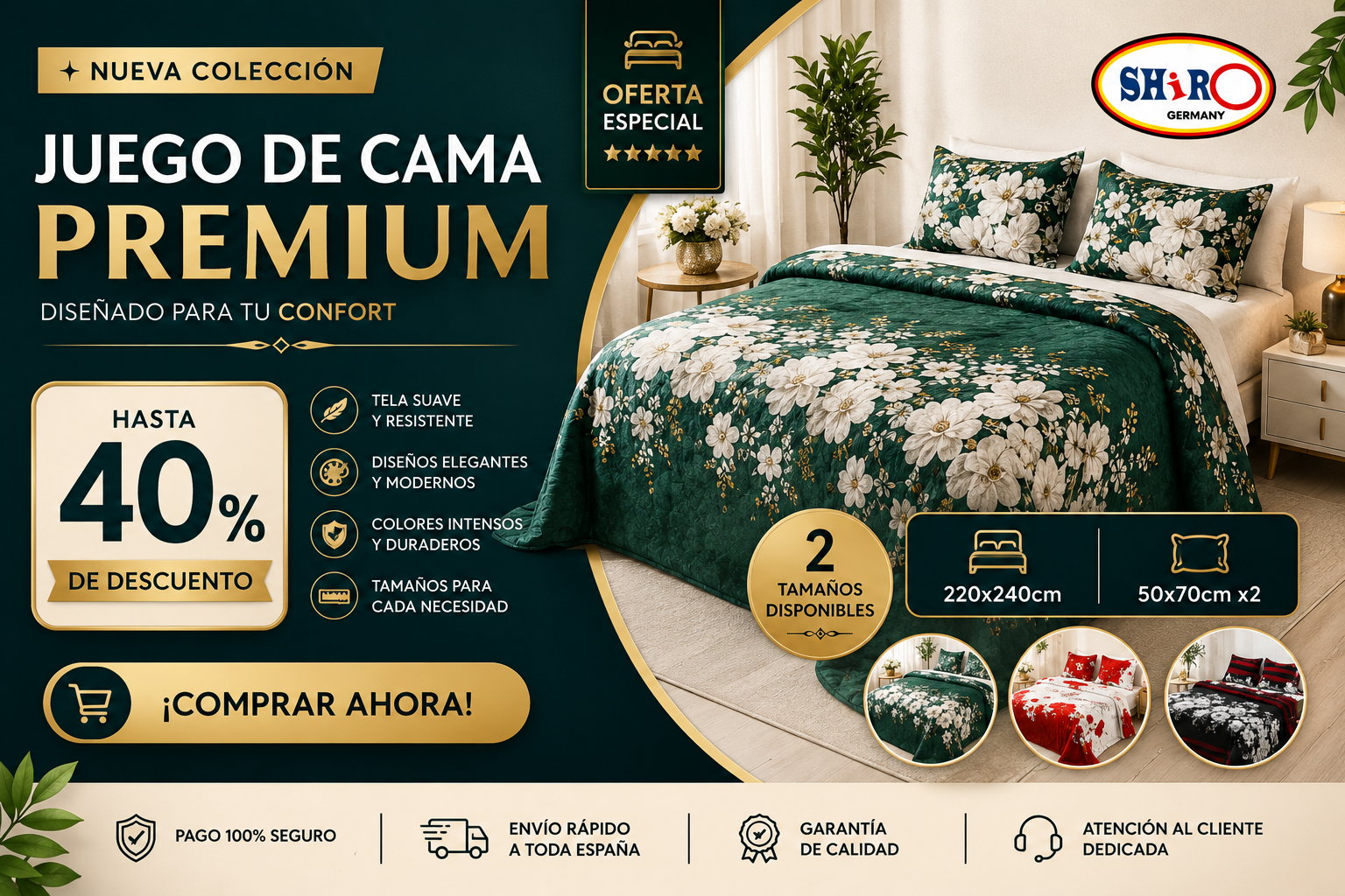 Juego de Cama Premium SHIRO Rosa Elegance 220×240 cm + 2 Fundas de Almohada 50×70 cm